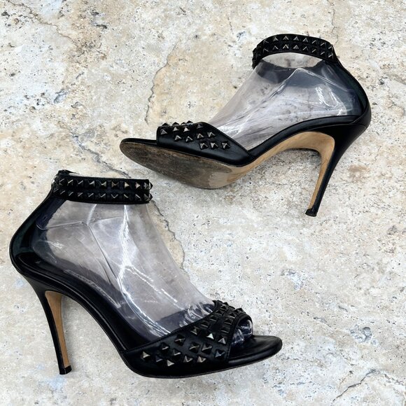 Manolo Blahnik Black Studded Leather Heels Sandals Womens Ankle Strap Size 39 - Picture 6 of 12
